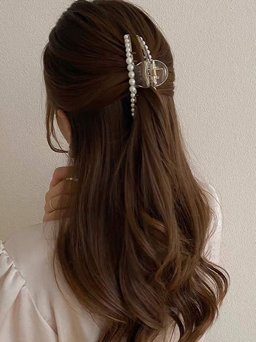 2pcs Elegant Semi-Circle Square Pearl Hair Clips, Gentle Lady Half-Up Hair Claw Clips For Ponytail, Bun, High-Sense Everyday, Party, Meeting, Valentine's Day, Thanksgiving, Birthday, Graceful Versatile Hair Accessory Fashion Hair Accessories