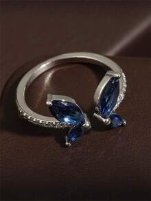 1pc Fashionable Cubic Zirconia Butterfly Adjustable Ring For Women - Pink Platinum Plated - View 4