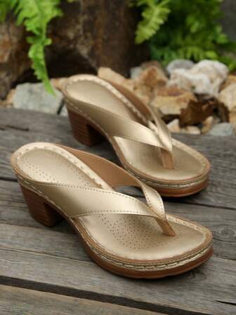 Bohemian Summer Sexy Slip-On High Heel Sandals For Women, Elegant Comfortable Versatile Durable Thick Sole Wedge Flip Flops, Suitable For Work/Party/Banquet/Holiday Gifts, Please Order According To Actual Foot Length As The Size Runs Small