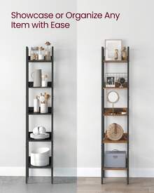 VASAGLE Bookshelf, 5-Tier Narrow Bookcase, Ladder Shelf For Home Office, Living Room, Bedroom, Kitchen - Svart - Visa 8