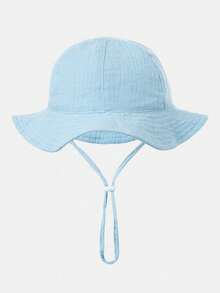 1pc Baby Solid Color Sun Hat, Breathable Beach Bucket Hat With Adjustable Drawstring, Suitable For Baby Boys And Girls In Summer