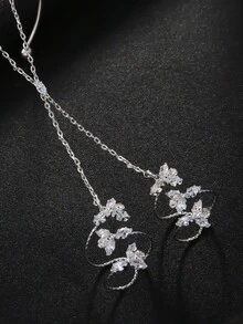 1 件花形指节戒指手链，奢华锆石手背链，适合女士，欧美新娘婚礼手链 - 銀色 - 查看 5