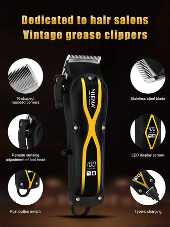 HINEA Cortadora de pelo inalámbrica HIENA 1 pieza con carga USB LED, silenciosa, corte suave, 3 opciones de color, batería de litio de 1500mAh, cumple con todas las necesidades del hogar