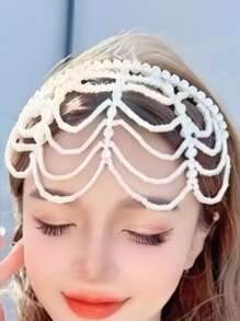 Yolpan SA01 Neuer Ankunft Stirnband mit Quaste und Perlen Stirnschmuck - Eleganter Braut Haarschmuck für Hochzeiten, Boho Bräute & Fotoshootings