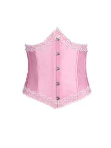 Apperloth A Y2K Corset Tops Hook Front Lace Trim Sweetness Cute Underbust Shapewear Tie Back Backless Boned Waist Trainer Tummy Control Belt Crop Tube Top Sweet Date Partywear Christmas Halloween Costumes For Women