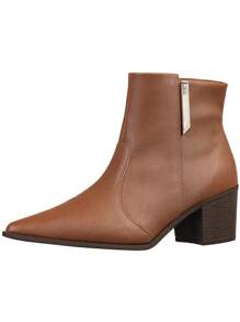 GiGiL Bota Feminina Salto Médio Grosso Bico Fino Confortável Cano Médio Detalhe Lateral Confortável Moda Atual Blogueira GiGiL bota marrom confortável elegante bota feminina cano médio botas femininas cano curto
