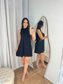 HIGH NECK LOOSE TANK TOP DRESS EVERYDAY FASHION ELEGANT - Black - View 2