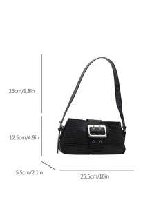 Versatile Luxury Crocodile Embossed Women's Shoulder Bag With Metallic Accent - Black - View 3