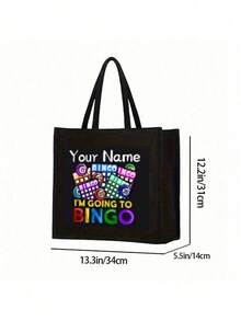 1/2pcs Lightweight Durable Fabric BINGO-Themed Tote & Makeup Bag Set - Elegant Printed Design With Fixed Shoulder Strap For Women