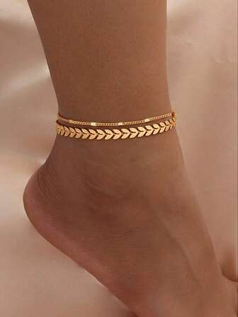 Set de 2 tobillerasde cadena de color dorado simple y elegante para mujer, joyería para el pie de playa, pulseras de tobillo de acero inoxidable chapadas en oro de 18K, accesorios para regalo