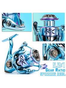 SOUGAYILANG 10KG 最大阻力旋转渔线轮,旋转超级顺畅,5.2:1 齿轮比淡水渔线轮,蓝宝石蓝色 1000-4000 系列强力海水旋转渔线轮,带铝制线轴折叠摇杆,左右手柄可互换,夏季必备钓鱼装备 - 寶藍色 - 查看 4