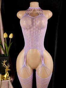 性感内衣，开裆镂空连体衣，女士内衣和性感紧身衣 - 紫羅蘭色 - 查看 1