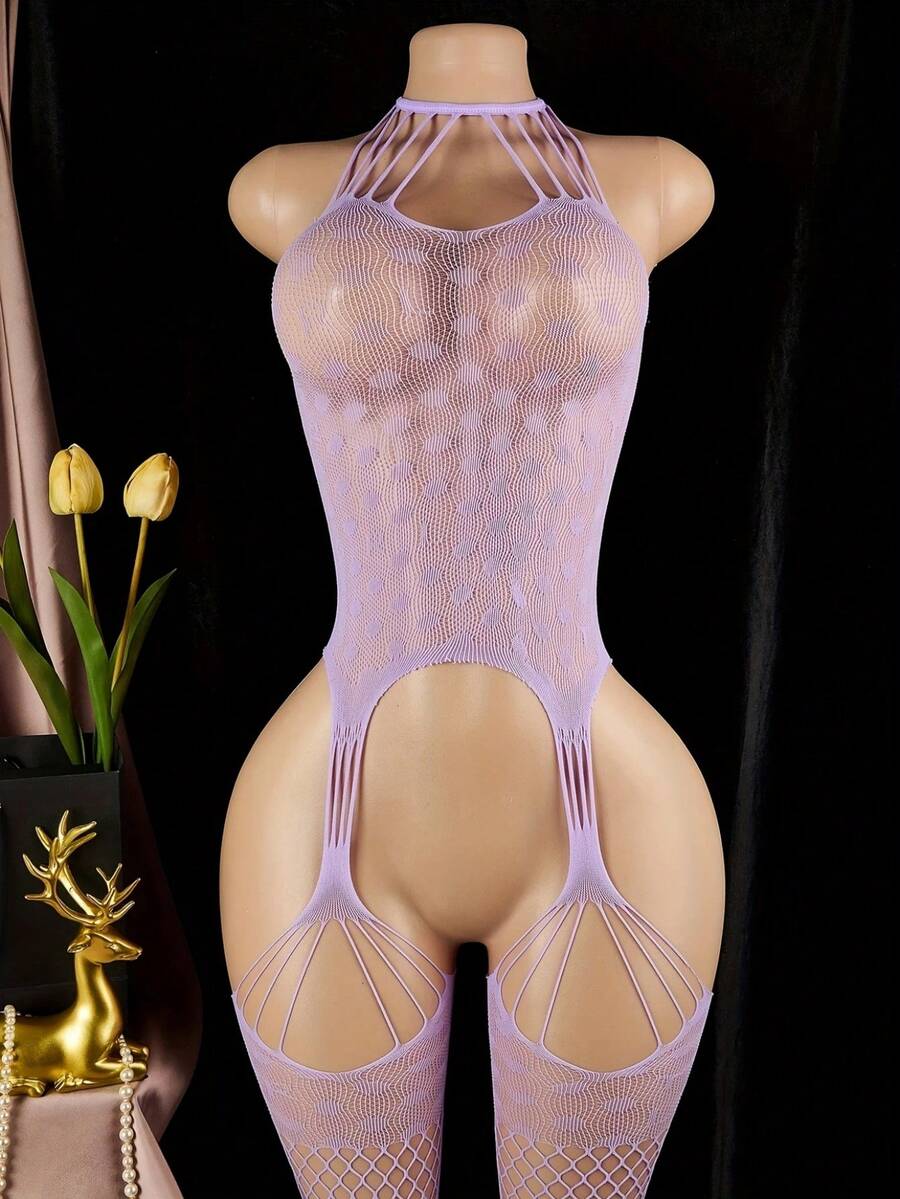 性感内衣，开裆镂空连体衣，女士内衣和性感紧身衣 - 紫羅蘭色 - 查看 1