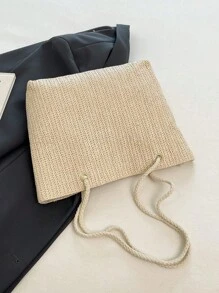 Bolso de playa de paja tejida con estampado floral, bolso de hombro casual y de moda para niñas