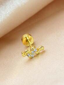 1件时尚不锈钢叶形锆石耳软骨钉耳环，女士扁平耳骨穿刺饰品，适合生日派对 - 一個圓餅鋯石葉耳環 - 查看 10