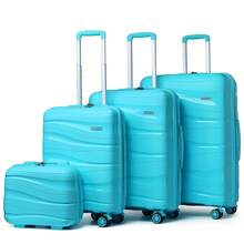 4-Piece Suitcase Set 14/20/24/28 Inches, Cosmetic Case, Hand Luggage & Check-In Suitcase Made Of PP With TSA Lock, 4 Wheels, Lightweight, Quiet, Hard Shell, Ideal For Travel, Vacation, Study, Dorm Life And As A Gift For Men And Women - 水鴨藍 - 查看 1