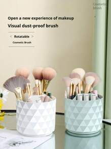 1 pieza Caja de almacenamiento giratoria para pinceles de maquillaje, soporte de escritorio redondo para delineador de cejas, lápiz, lápiz labial y pinceles, organizador de cosméticos, contenedor para pinceles adecuado para mesas de maquillaje, tocadores, escritorios, decoración de habitaciones, escritorios de oficina, organización y almacenamiento de baños