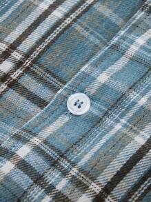 Camisa de manga corta de cuadros azules informal, suave y cómoda de moda para primavera
