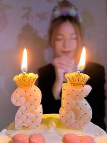 White Crown Diamond Grid Number 0-9 Birthday Cake Candles Decoration - White - View 3