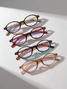 4 Pieces Of Retro Small Round Frame Artistic Style Glasses Girl's Plain Tortoiseshell Glasses Frame Combination Glasses - Multicolor - View 1