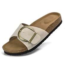 Women Sandals Summer Slip On Cork Footbed Adjustable Buckle Casual Comfort