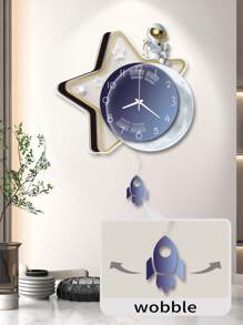 YZOK Reloj oscilante de cohete pequeño YZOK, a pilas, adecuado para decoración del hogar o regalos de cumpleaños para niños, reloj silencioso para dormitorio. Reloj de pared decorativo
