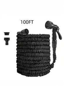 3X Telescopic Heavy-Duty Rubber Garden Hose With High-Pressure Water Gun - 3/4 Inch All-Season Outdoor Hose For Car Wash, Lawn Care & Yard Work, Includes European Thread Adapter