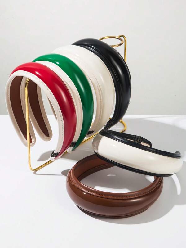 1pc Retro Glossy Color-Blocking PU Leather Millinery Style Wide Brim Headband, Ladies Versatile Hair Accessories Suitable For Daily Wear, Parties, Events,Hairband,Hair Hoop Headbands ,Head Piece