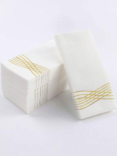 25 st engångsservetter för fest, metallfolietryckta dekorativa pappershanddukar, mjuka och absorberande, lämpliga för bröllop, födelsedagar, 8,5" X 4" (21,6cm X 10,2cm)