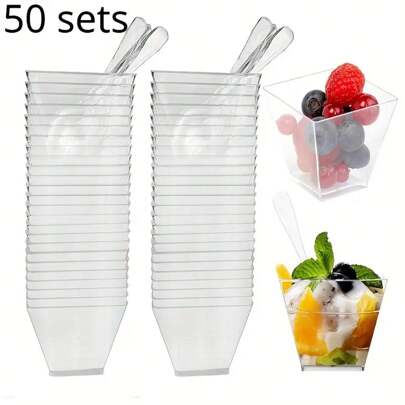 100/50/25/5 st. 2oz 60ml transparenta/guldfärgade dessertkoppar med pulver (med sked), mini återanvändbara dessertkoppar, festtillbehör, moussekoppar, puddingkoppar, utomhusresor och picknick