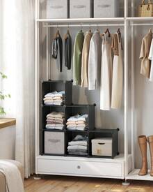 SONGMICS 6 Cube Storage Organizer, DIY Closet Shelf, Plastic Clothes Organizer, Modular Bookcase, 11.8 X 11.8 X 11.8 Inch Cubes, With Feet And Rubber Mallet - màu đen - Xem 1