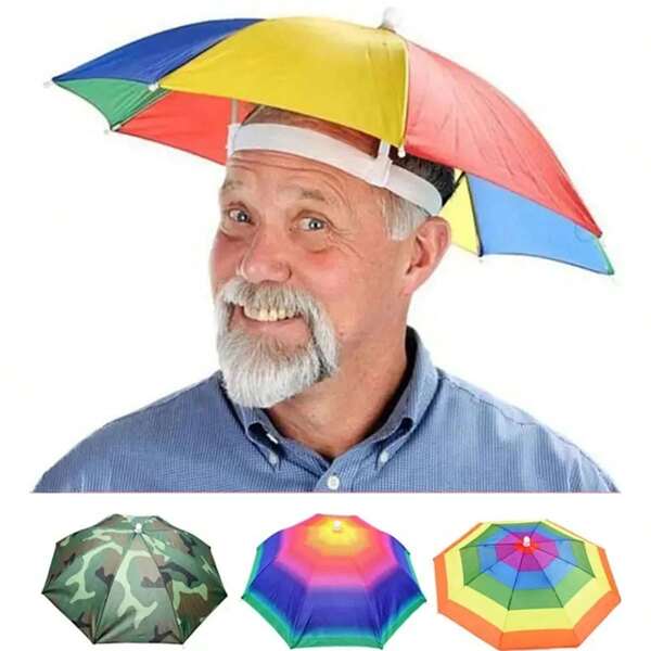 Chapéu guarda-chuva colorido com design mãos-livres | Proteção UV de alta qualidade e à prova d'água, adequado para caminhadas, acampamentos, ciclismo, praia e deslocamento | Acessório leve e portátil para atividades ao ar livre, cores vibrantes, chapéu resistente ao vento e à chuva | Capa de chuva elegante | Chapéu leve
