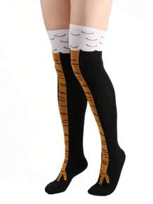 1 par/3 pares de calcetines largos hasta la rodilla con estampados gráficos abstractos divertidos de patas de pollo para hombres