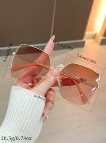 1pc Women's Metal Geometric Oversized Frame Sunglasses, Face Flattering, Suitable For Beach, Travel, Party, Daily Wear, Summer Essential
