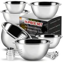 Juego de 14 piezas de tazas y cucharas medidoras - Juego de tazones de mezcla de acero inoxidable premium - Tazones de metal apilables y estables, perfectos para cocina, repostería, cocción o preparación de alimentos - 14 Piezas - Ver 3