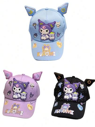 Sanrio 1pc Sanrio 2025 Nova Chegada Boné de Beisebol com Personagem Kuromi Bonito, Chapéu de Sol de Linho Ajustável, Proteção UV