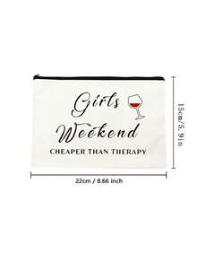 女孩周末酒红色图案化妆包化妆包，拉链袋，轻便化妆品收纳包，适合旅行必需品度假暑假返校学校用品包，适合学校旅行包，女士化妆包，适合旅行