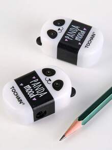 1/24pcs Panda Mood Eraser With Pencil Sharpener Rubber, 2 In 1 Cleaning Tools For Student Back To School - Black and White - View 6