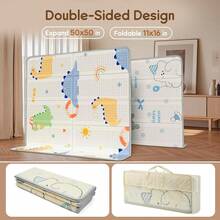 Foldable Baby Play Mat, PIGLOG Waterproof Playmats For Babies And Toddlers Kids,  Foam Playmat For Tummy Time, 50x50 Playpen Mat, Reversible Portable Baby Floor Mat For Infant, Toddler - 恐龍樂園 - 查看 5