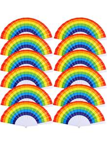4pcs-Rainbow Folding Fan, Handheld Pride Festival Fan, Folding Fan Plastic Colorful Rave Fan, Women Men Rainbow Pride Party Decoration, Parties Festival Events Dance Supplies, Home Decoration, Party Decoration, Halloween Decoration, Backtoschool Gifts - Multicolor - View 1