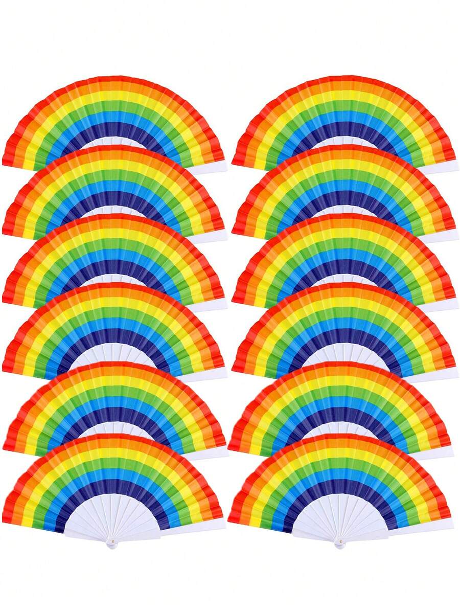 4pcs-Rainbow Folding Fan, Handheld Pride Festival Fan, Folding Fan Plastic Colorful Rave Fan, Women Men Rainbow Pride Party Decoration, Parties Festival Events Dance Supplies, Home Decoration, Party Decoration, Halloween Decoration, Backtoschool Gifts - Multicolor - View 1