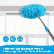 1 Pc Microfiber Ceiling Fan Duster - Extends Up To 12 Feet, Blue/Green/Orange/Fuchsia, Long Handle, Dust Lock, Reusable, Machine Washable Cleaning Brush, Professional High Altitude Dusting Tool, Suitable For Home Use