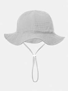 1pc Baby Solid Color Sun Hat, Breathable Beach Bucket Hat With Adjustable Drawstring, Suitable For Baby Boys And Girls In Summer