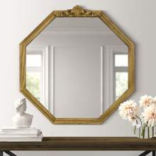 Octagonal Mirror Wooden Frame Wall Mirror Bohemian Style Decorative Wall Mirror With Farmhouse Decorative Mirror Suitable For Bedroom Living Room Entrance