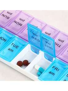 1pc 21 Compartment Colorful Pill Organizer Box, 1pc 14 Compartment Blue & Purple Pill Organizer Box - Portable, Large Capacity Pill Box, Durable Plastic, Easy To Use With Date And Time Labels - Great For Daily Medication Management - Multicolor - View 5