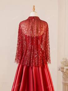 Vestido de noche elegante y formal para mujer, estilo de línea A con el busto con lentejuelas e incluye chal de encaje, vestido de fiesta, vestido de gala, vestido de invitada de boda