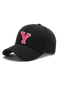 1 pièce Casquette de baseball réglable avec lettres de l'alphabet brodées pour enfants, chapeau de soleil décontracté unisexe, blanc os, pour les 8-16 ans - Noir - Voir 62