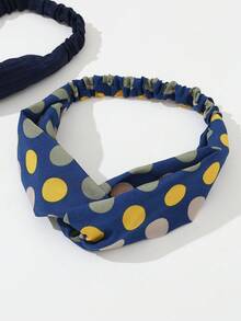 2pcs Women Simple Polka Dot Print Crossed Headbands, Suitable For Daily Wear In Spring And Summer,Hair Accessories,Turban Headband - Multicolor - View 3