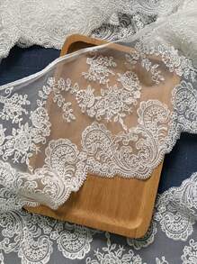 1 Yard Embroidered Mesh Fabric With 14.5cm Lace Trim, Suitable For Bridal Veil, Blouse Lining, DIY Sewing Supplies