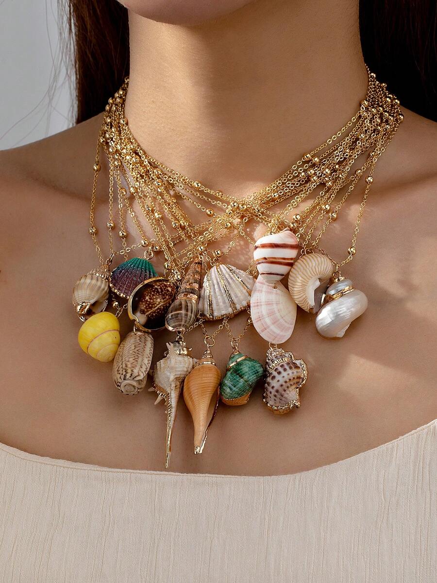 1 Stück Sommer Urlaub Strand Buntes Muschelketten-Halskette für Frauen, Ozean Meer Insel Schmuck - Verschiedenfarbig - Übersicht 1